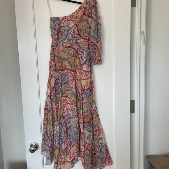 Veronica Beard Kimber Silk Midi-length Dress Multi-color One Shoulder Drapey - Picture 11 of 12